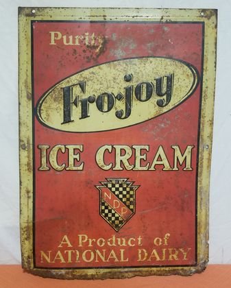 Fro-Joy metal ice cream sign: 28" x 20" rust and bends