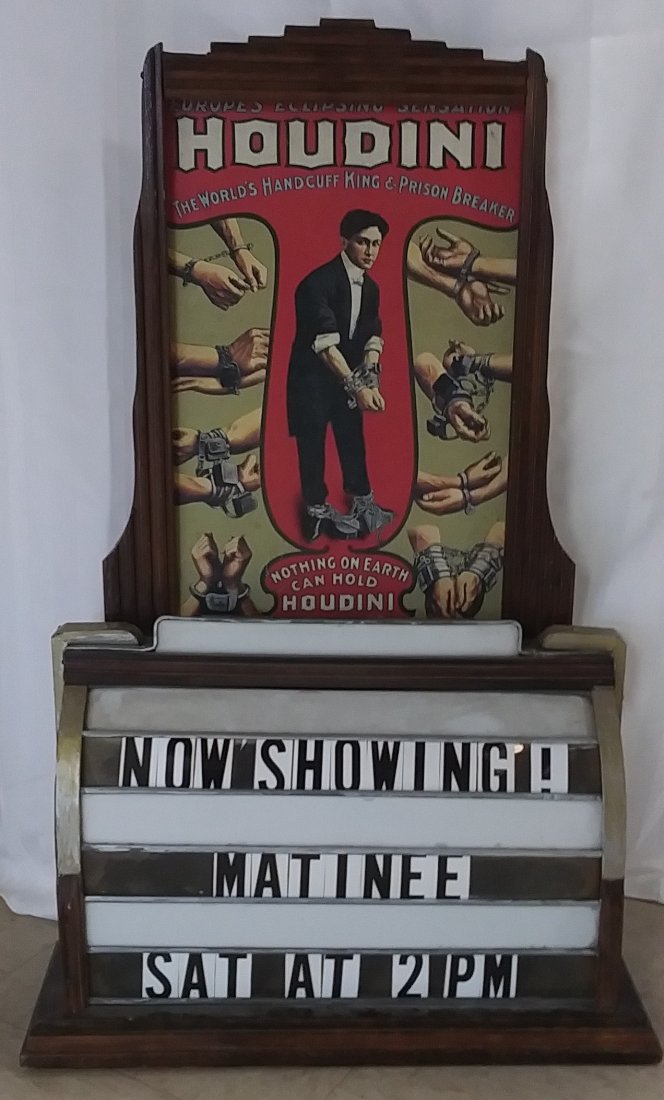 Art Deco era lighted Marquee with Houdini advertising (1 of 5)