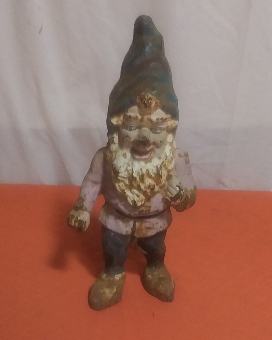 C. 1900's cast iron gnome doorstop in original paint: Circa 1900's cast iron Gnome doorstop in original paint