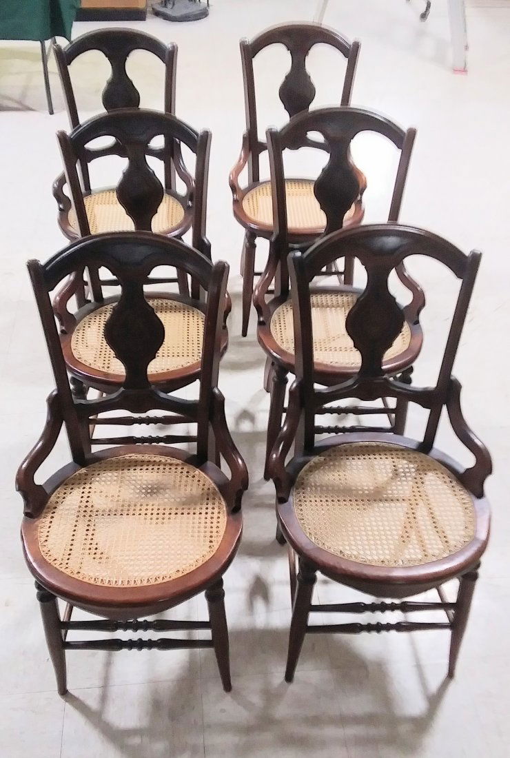 Set of 6 walnut Victorian dining room chairs: Beautiful condition. 6 matched chairs. Hand caned seats