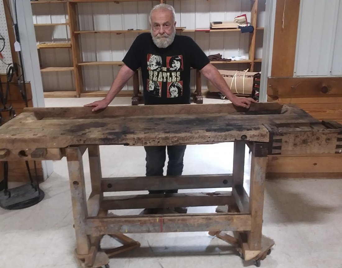 Joiners work bench with vise dovetailed: 25" deep 77" long 35" tall
