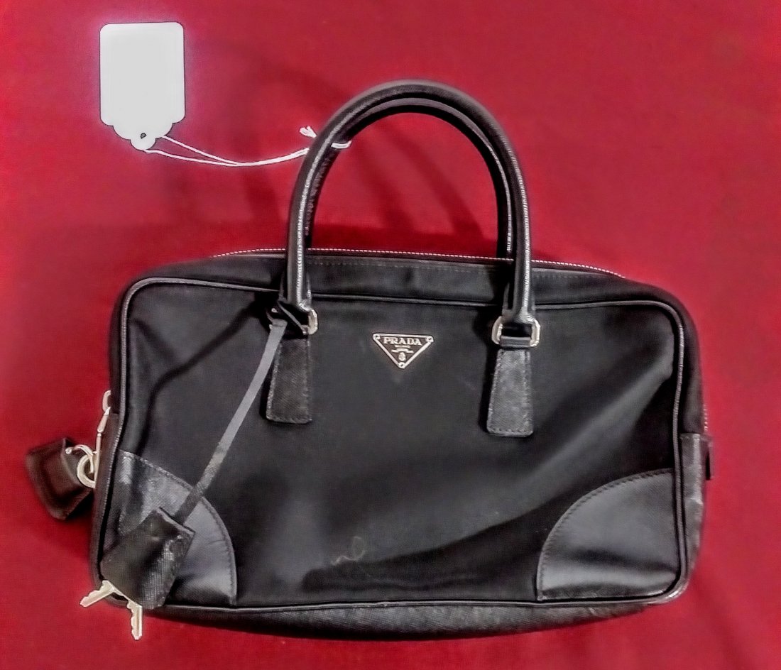 Black Prada vinyl purse with lock: Black Prada vinyl purse with lock