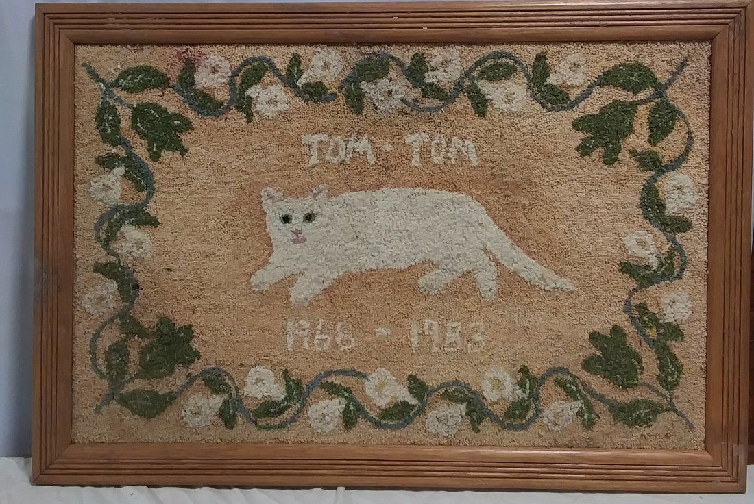 "Tom Tom" cat framed hook rug (1 of 2)