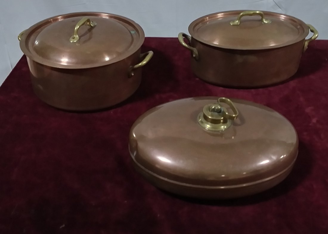 3 piece copper and brass lidded pots (1 of 1)