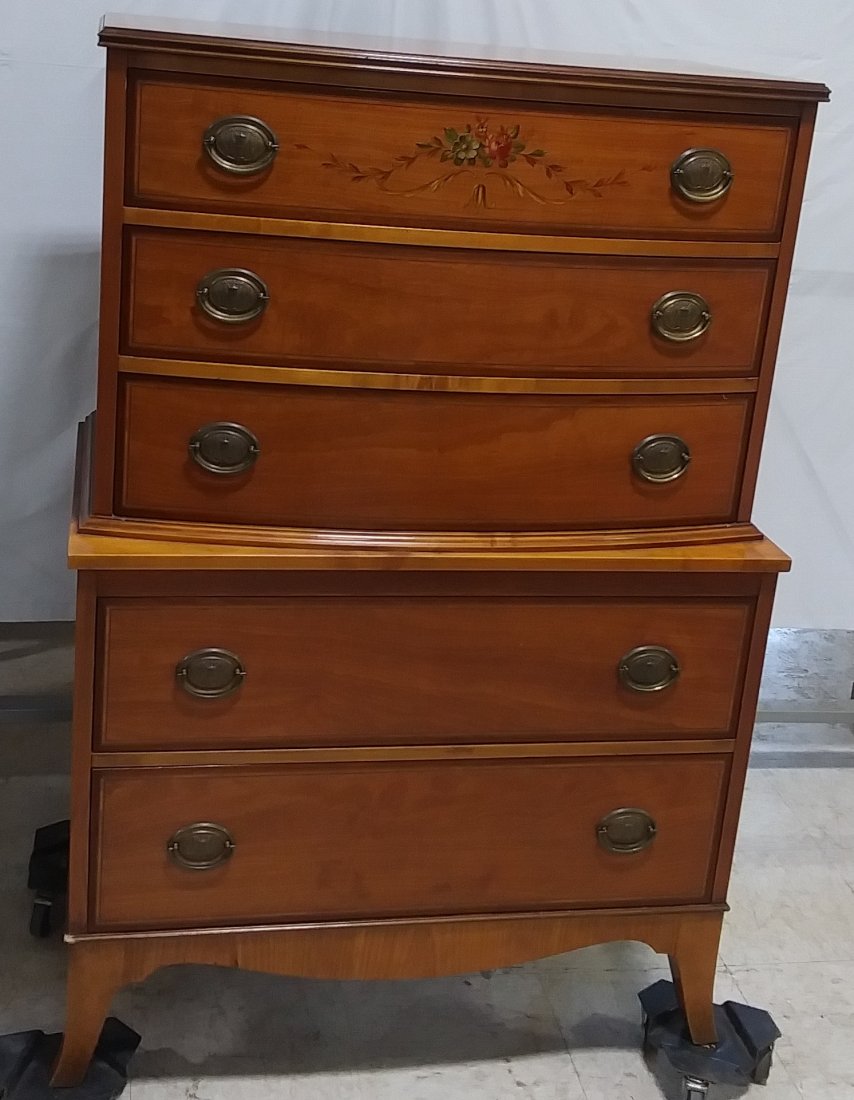 5 drawer Satinwood chest W/hand painted flowers (1 of 3)