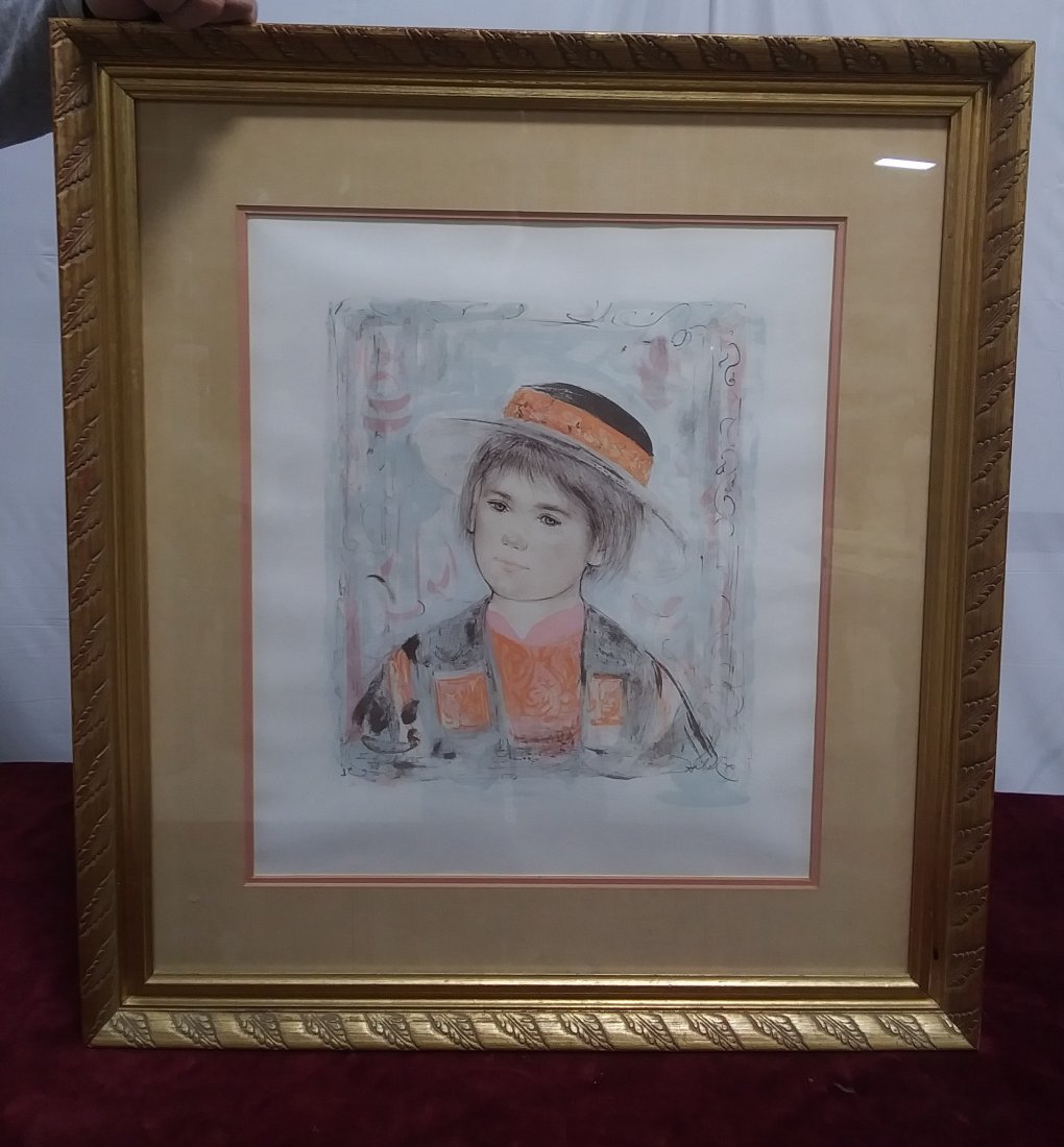 Edna Hibel litho 4/60 ed 335 little girl in gold gilt: Edna Hibel litho 4/60 ed 335 little girl in gold gilt frame 18" x 16"