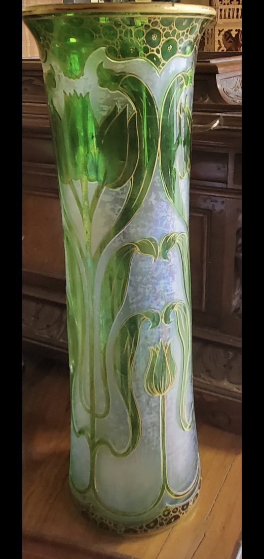 Honesdale Etched Glass Vase Signed 14.5in (1 of 4)