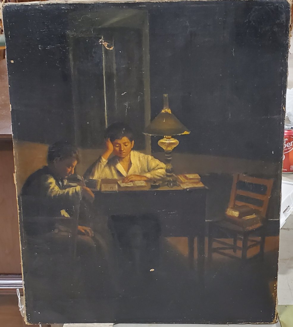 O/C Boys at desk unframed.5"×19": O/C Boys at desk unframed 15.5"×19"