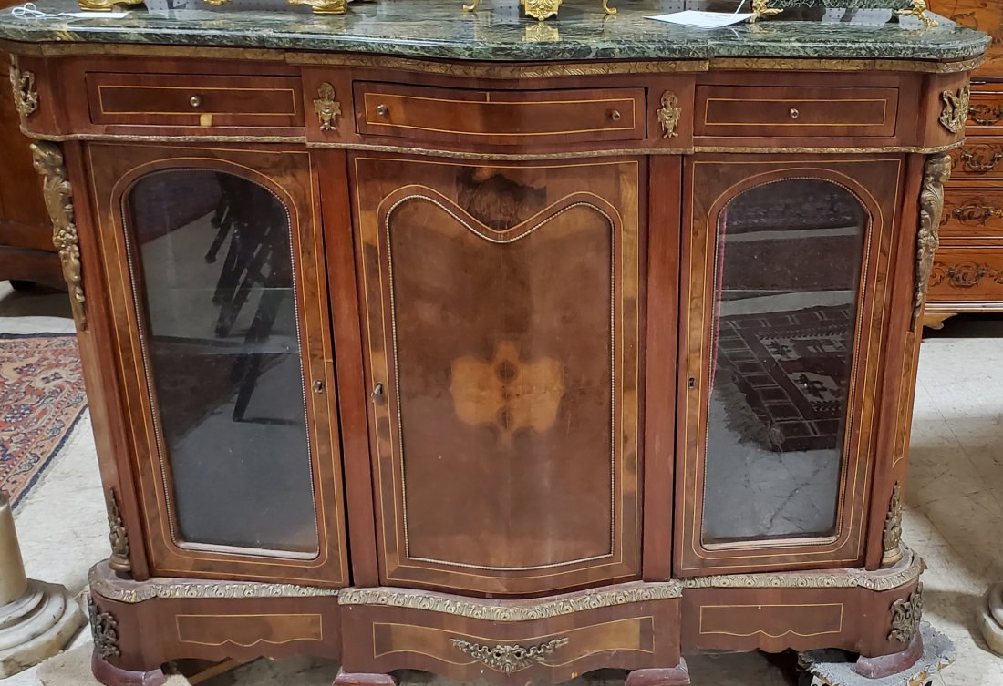 French ca1900 Sideboard with marketry inlay 54"×40": French ca1900 Sideboard with marketry inlay I'm shaped marble top 54"×40