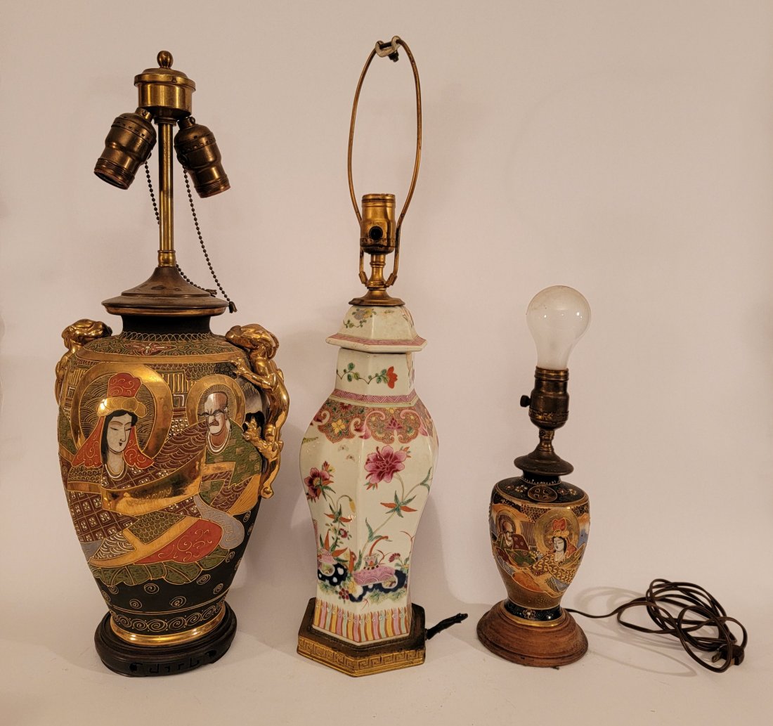 Lot of 3 Oriental Lamps 2 need reelectrifying (1 of 5)