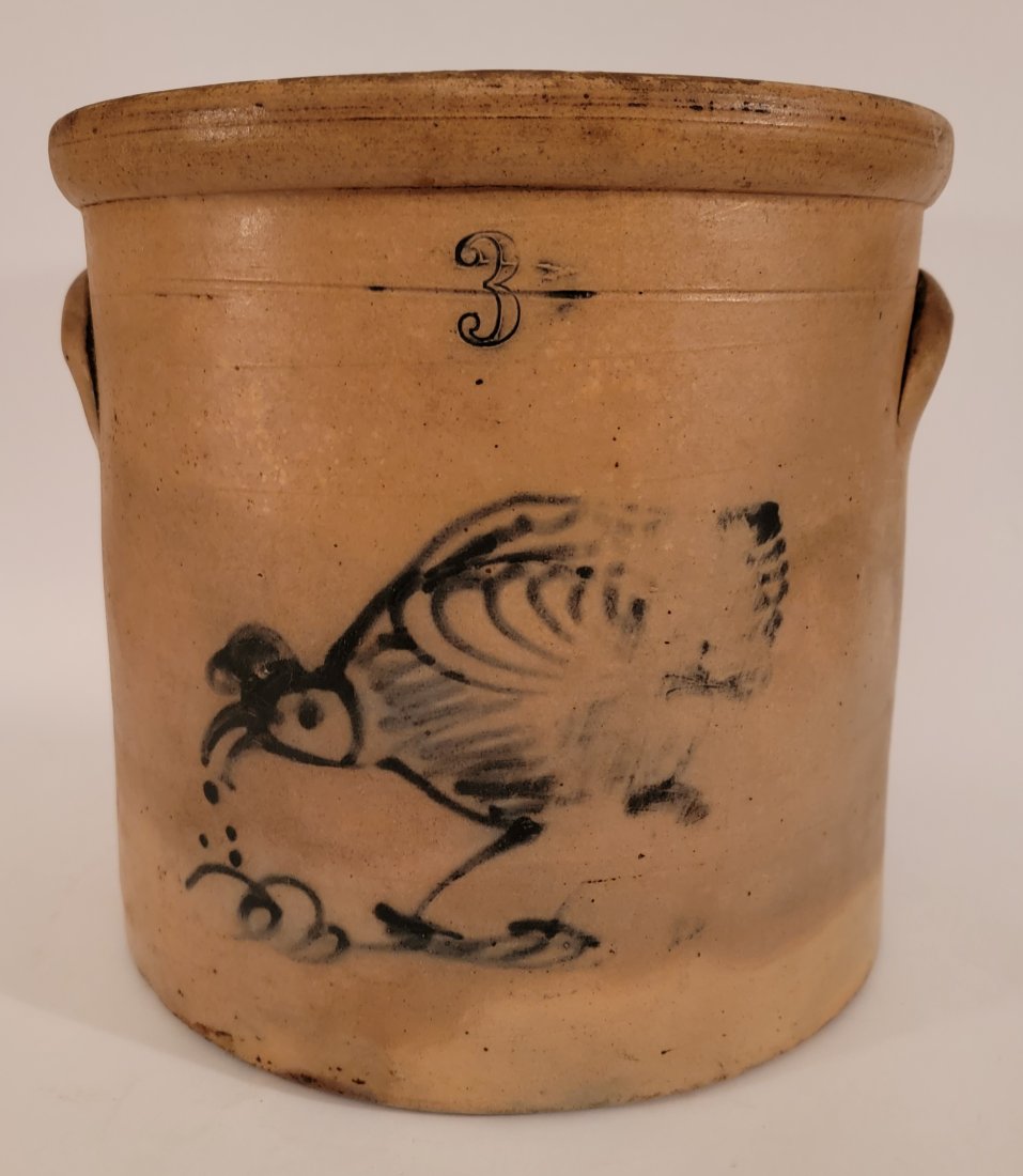 3 gallon Crock blue/black painted Bird on front (1 of 6)