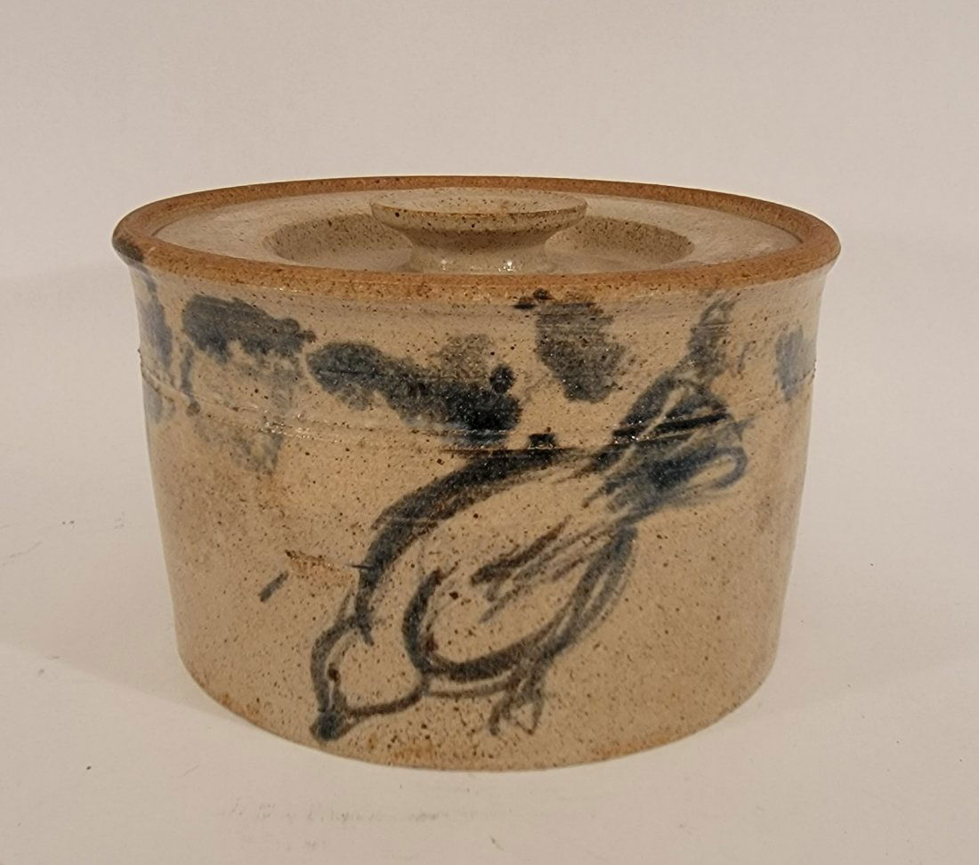 Small lidded Crock with Blue Bird Embellishment (1 of 7)