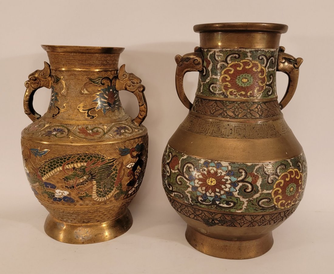 Lot of 2 1920's Japanese Cloisonne vases vessels large (1 of 6)