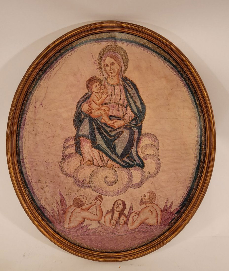 Handstitched on Satin or silk Religious scene (1 of 5)