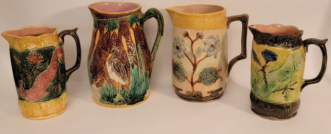 Lot of 4 large Majolica pitchers various designs (1 of 11)