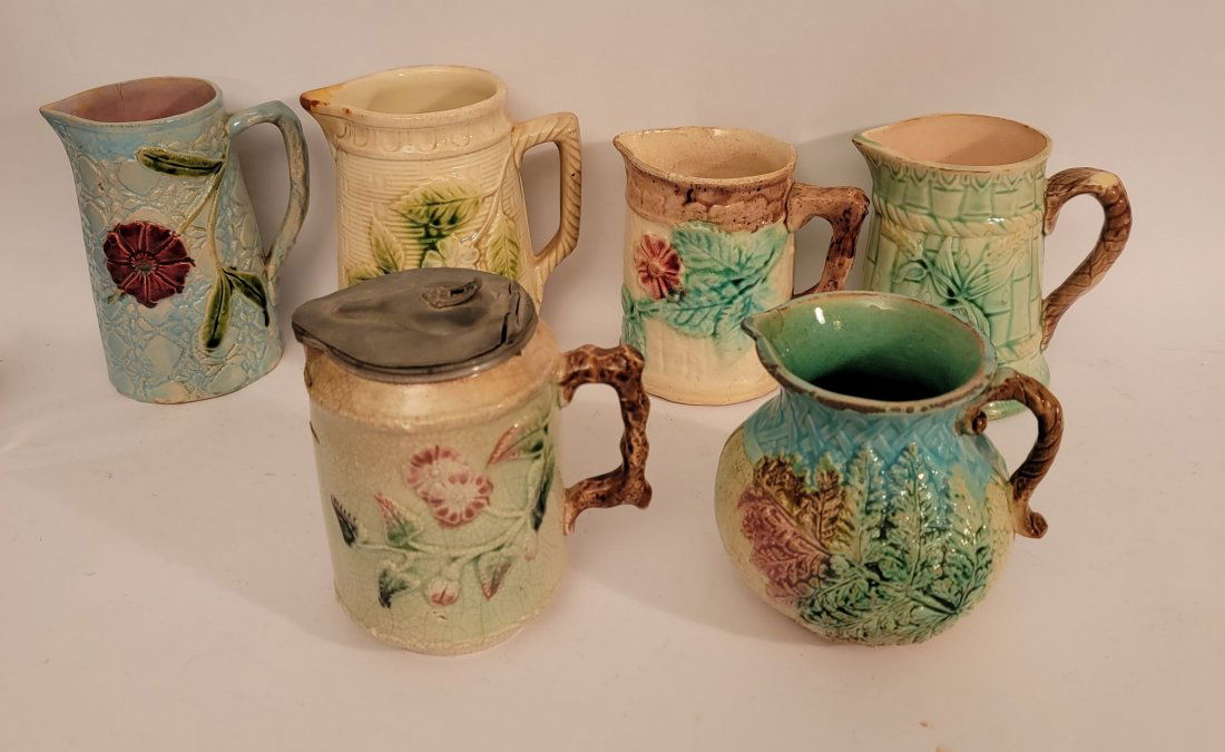 Lot of 6 Majolica pitchers creamers various sizes (1 of 20)