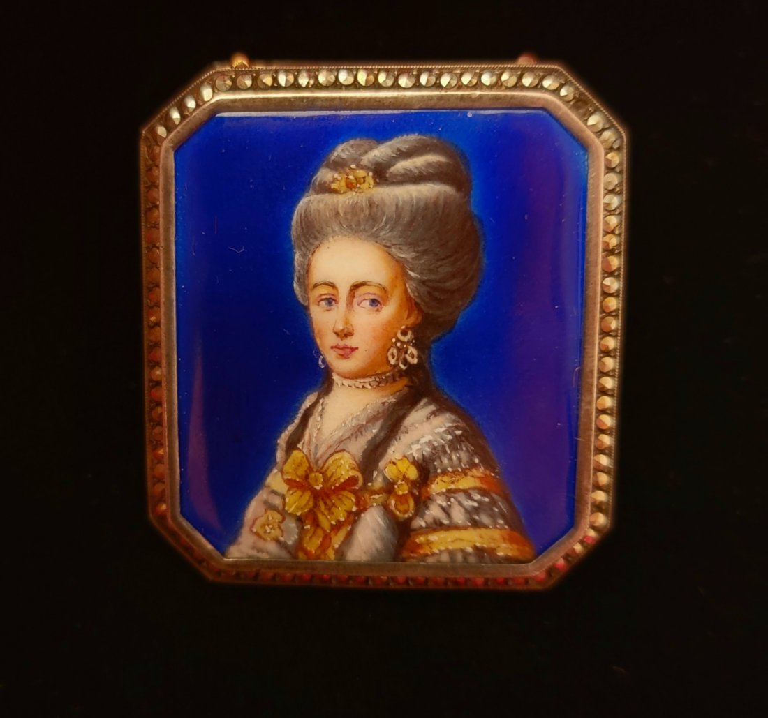 Sterling silver hand painted Portrait pin brooch (1 of 4)
