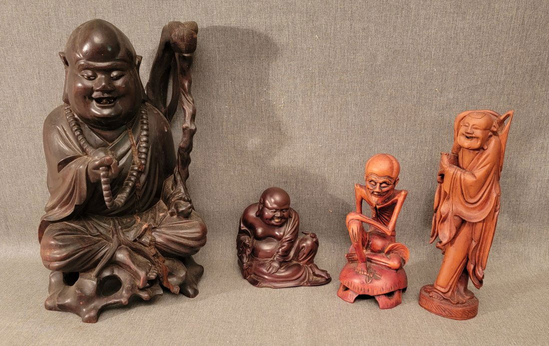 Lot of 4 wooden carved Oriental Figures (1 of 9)