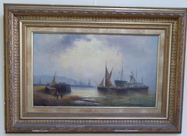 William Langley (British, 1852-1922), a maritime study,: William Langley (British, 1852-1922), a maritime study, oil on canvas, signed lower right, H.30cm W.50cm