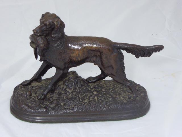 After Jules Moigniez (French, 1835-1894), bronze,: After Jules Moigniez (French, 1835-1894), bronze, setter with pheasant, signed, later cast, H.22cm, L.32cm, W.13cm, estimate
