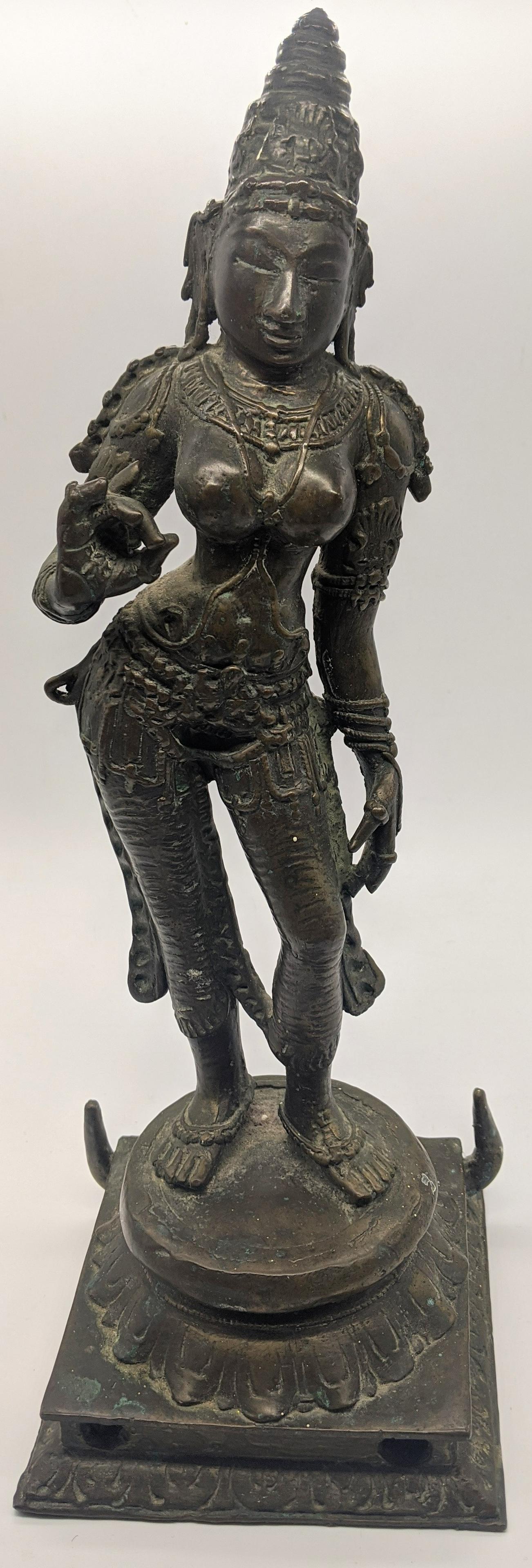 A tall Indian bronze figure of Hindu Goddess Deity (1 of 1)
