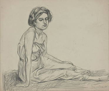 Attributed to Charles Despiau (French, 1874-1946),: Attributed to Charles Despiau (French, 1874-1946), seated lady study, pencil drawing, signed lower right, on Schoellershammer paper, mounted unframed H.32.5cm W.35.5cm