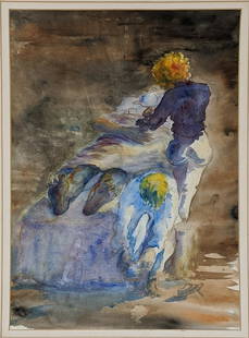 After Anselm Kiefer (b.1945), Our Lady of The Flowers,: After Anselm Kiefer (b.1945), Our Lady of The Flowers, watercolour with pastel on paper, unsigned, poem by Jean Genet in handwritten pen to verso of the frame, H.58.5cm W.37.5cm