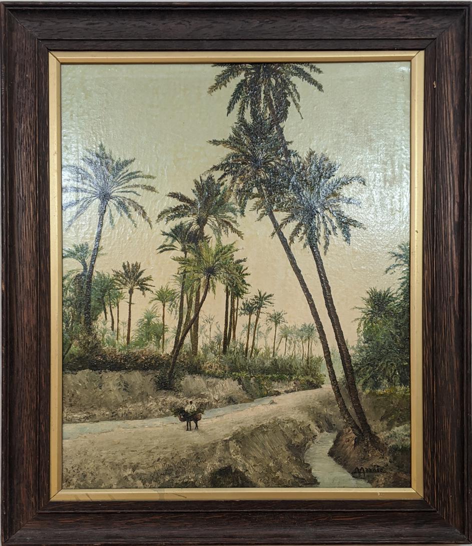 A.Azzazo (20th century Continental School), A Desert: A.Azzazo (20th century Continental School), A Desert Scene, oil on canvas, signed lower right, H.97cm W.36cm