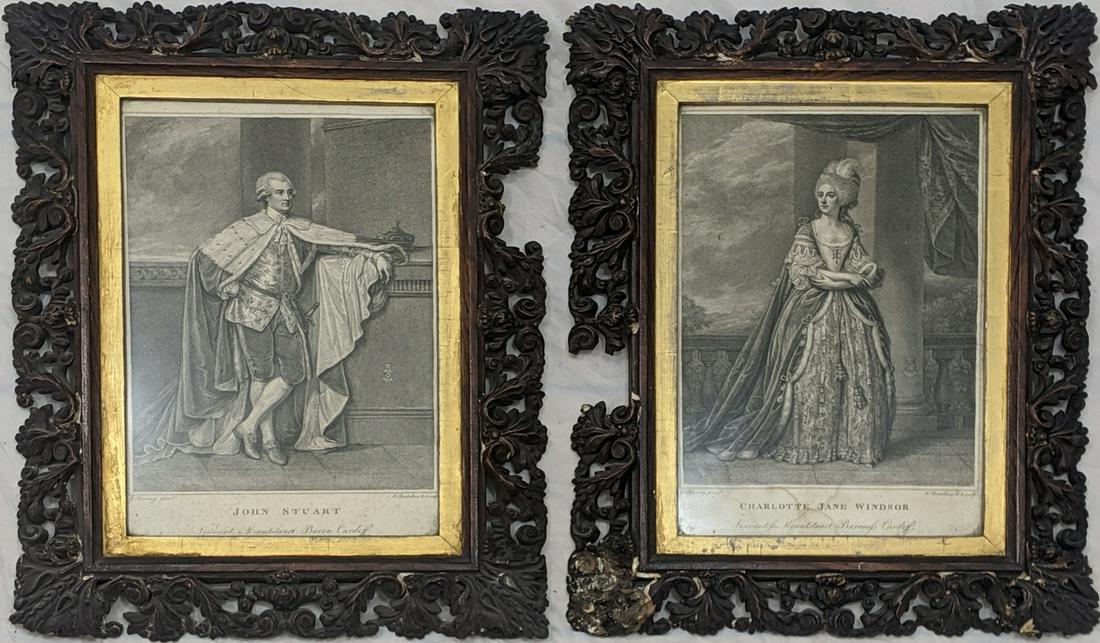 Francesco Bartolozzi (1728-1815), After George Romney,: Francesco Bartolozzi (1728-1815), After George Romney, John Stuart Viscount Mountstuart Baron Cardiff and Charlotte Jane Windsor Viscountess Mountstuart Baroness Cardiff, engravings, within wooden car