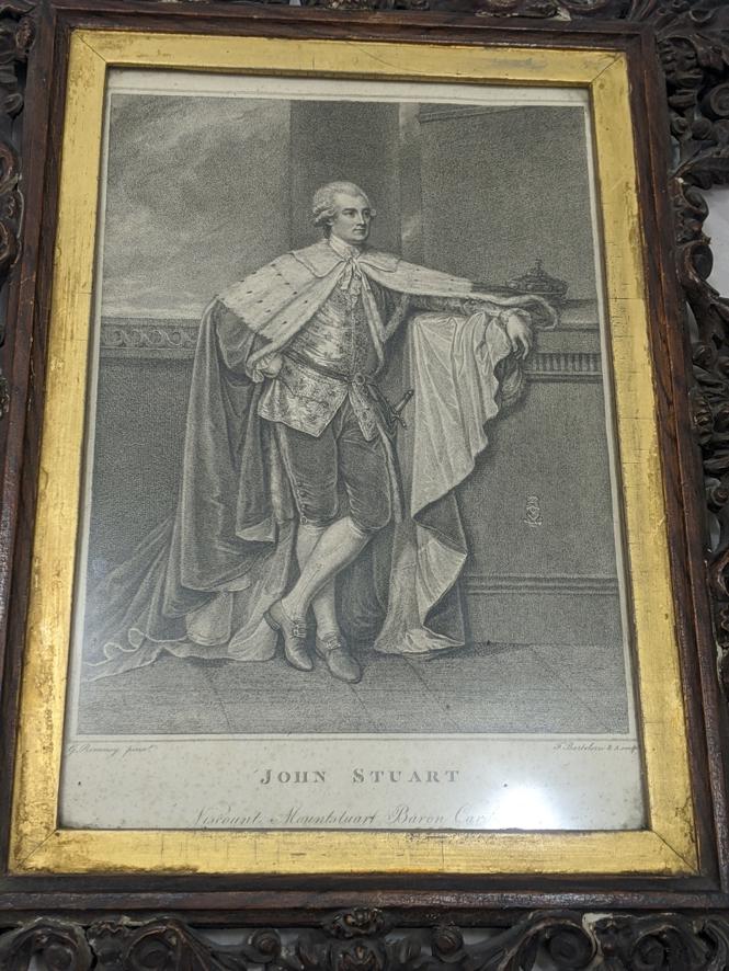 Francesco Bartolozzi (1728-1815), After George Romney,: Francesco Bartolozzi (1728-1815), After George Romney, John Stuart Viscount Mountstuart Baron Cardiff and Charlotte Jane Windsor Viscountess Mountstuart Baroness Cardiff, engravings, within wooden car