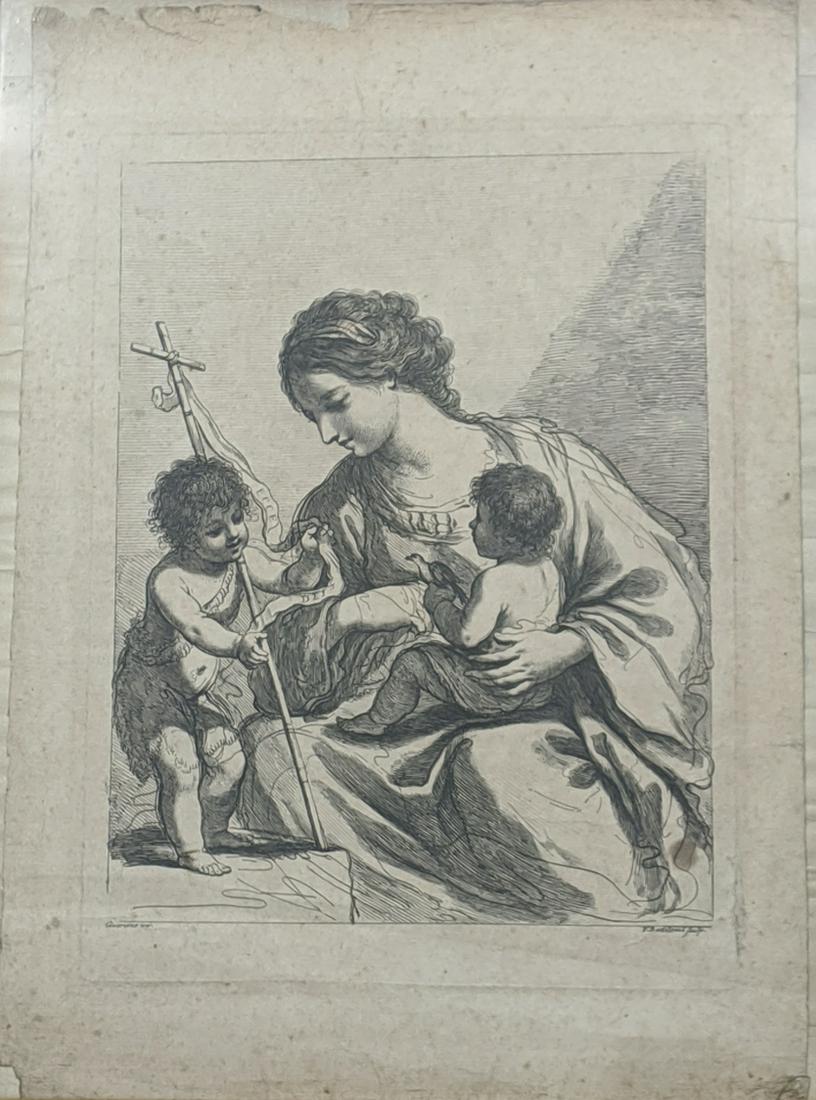 Francesco Bartolozzi (1727-1815) After Guercino,: Francesco Bartolozzi (1727-1815) After Guercino, mother and children, engraving, H.26.5cm W.20.5cm