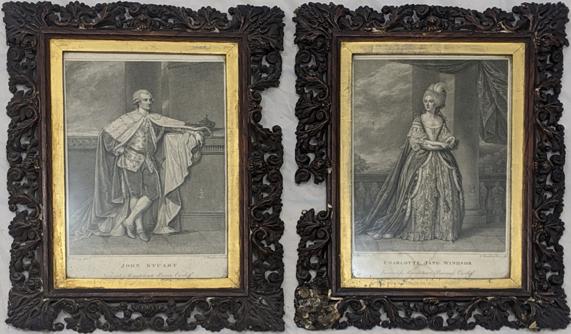 Francesco Bartolozzi (1728-1815), After George Romney,: Francesco Bartolozzi (1728-1815), After George Romney, John Stuart Viscount Mountstuart Baron Cardiff and Charlotte Jane Windsor Viscountess Mountstuart Baroness Cardiff, engravings, within wooden car