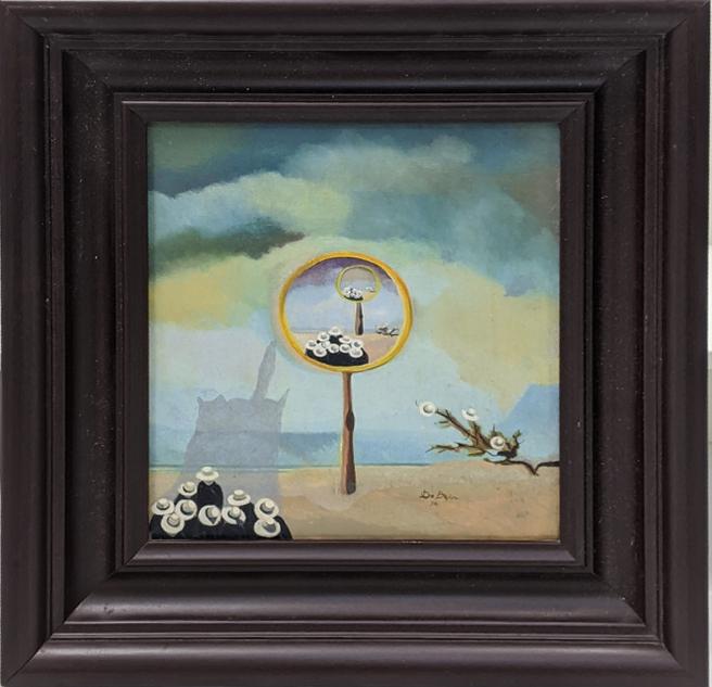 20th century Continental School, a Surrealist study,: 20th century Continental School, a Surrealist study, oil on board, signed lower right and dated 76, H.24cm W.21.5cm