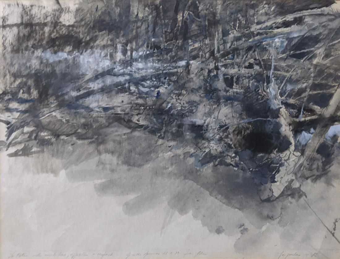 John Macfarlane (British, b. 1948), Giselle Premiere: John Macfarlane (British, b. 1948), Giselle Premiere Design, 1985, mixed media on paper, signed and dated to lower right in pencil, with pencil annotation to lower left on recto, H.31cm W.42cm Provena