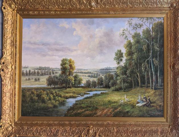 A van Damme (early 20th century Continental School), a: A van Damme (early 20th century Continental School), a country landscape scene, oil on canvas, signed lower right, H.62cm W.108cm