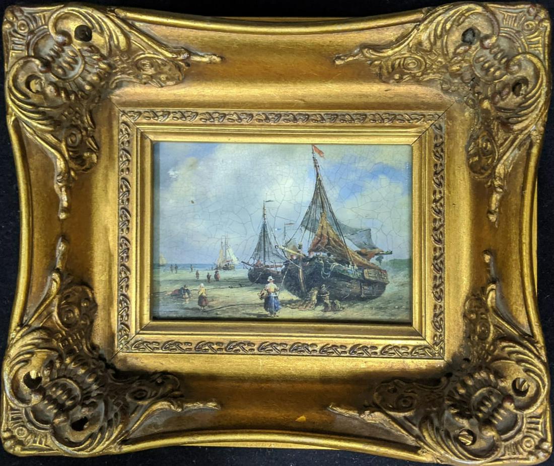 19th century Dutch School, maritime scene, oil on: 19th century Dutch School, maritime scene, oil on board, gilt frame