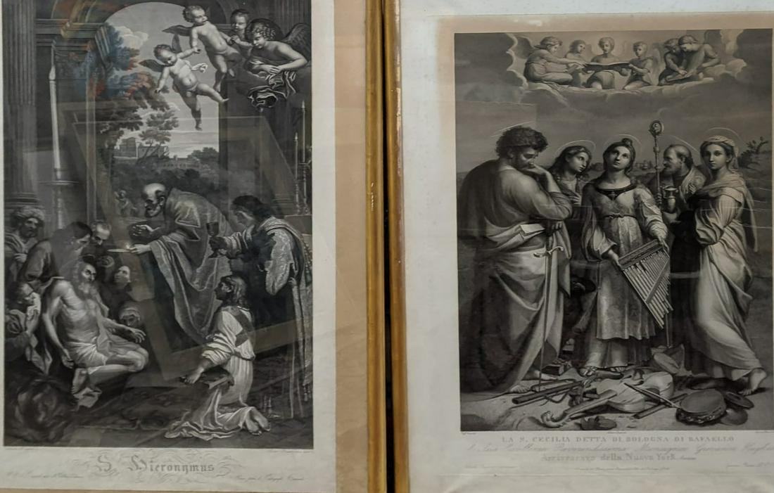 A pair of early 19th century engravings to include: A pair of early 19th century engravings to include Ignazio Pavon (Italian, 1790-1858) and Adriano Pavon, After Raphael (Italian, 1483-1520), The Ecstasy of St. Cecilia, engraving, H.75cm W.52cm, and I