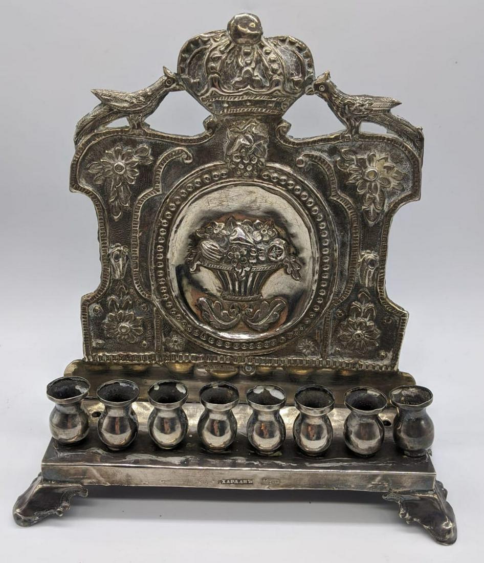 A late 19th century Russian silver oil menorah, 306g,: A late 19th century Russian silver oil menorah, 306g, H.20cm