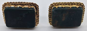 A pair of 14ct gold cufflinks, mounted with bloodstone,