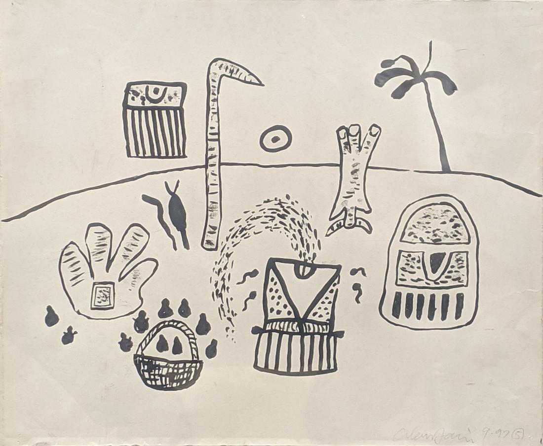 Alan Davie (1920-2014), Opus D.9-92-5, Magic Landscape,: Alan Davie (1920-2014), Opus D.9-92-5, Magic Landscape, brush drawing, signed lower right in pencil, within perspex frame, H.30.5cm W.35.5cm Provenance: Gimpel Fils Gallery, London ARR