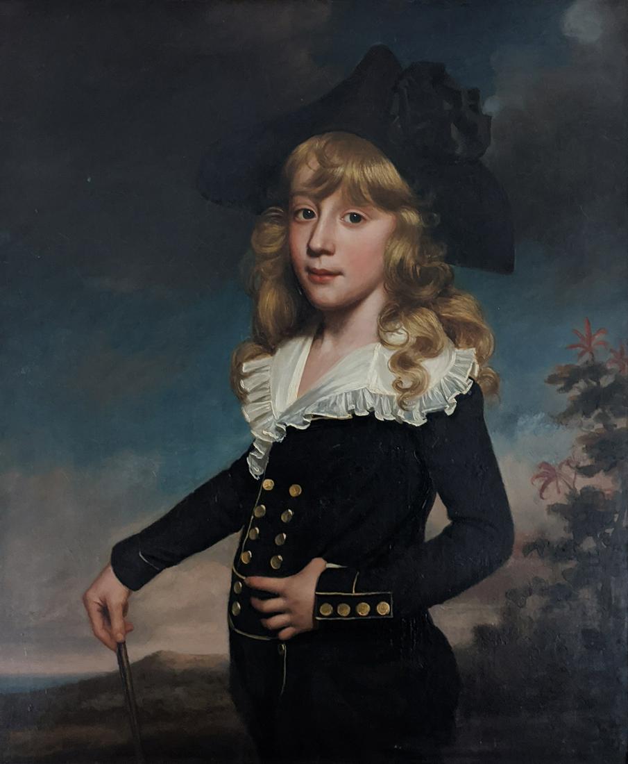In the manner of John Singleton Copley, portrait of The: In the manner of John Singleton Copley, portrait of The Midshipman Augustus Brine, oil on canvas, H.74cm W.62cm