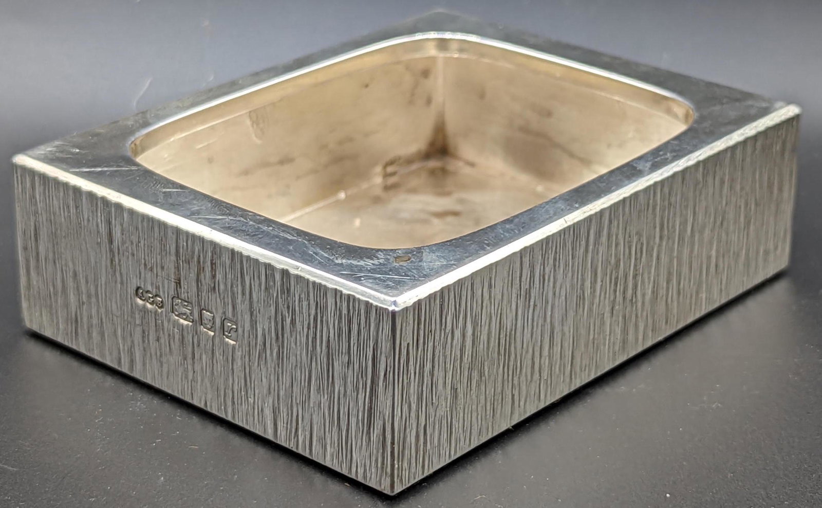 A Gerald Benney silver dish, bark effect finish, hallmarked London, 1972, 252g, H.3cm L.10.5cm: A Gerald Benney silver dish, bark effect finish, hallmarked London, 1972, 252g, H.3cm L.10.5cm W.8.5cm