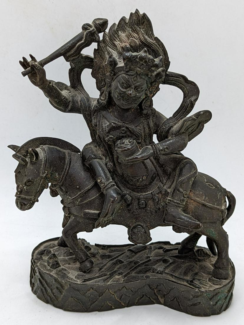 A Sino-Tibetan bronze figure of Vajrapani, H.19.5cm L.16cm: A Sino-Tibetan bronze figure of Vajrapani, H.19.5cm L.16cm