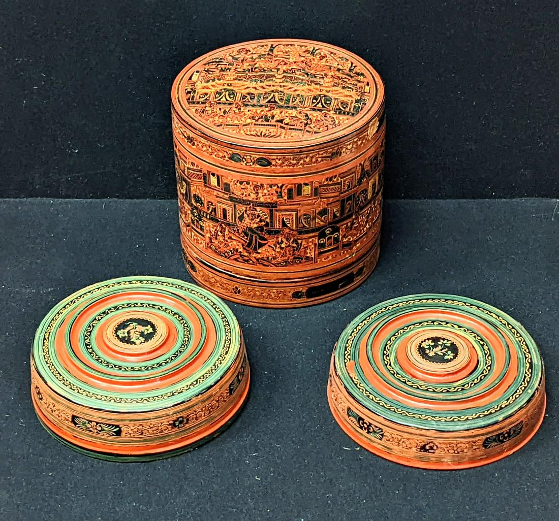 A 19th century Burmese lacquered betel box (Kun-it), H.21.5cm D.23cm (1 of 1)