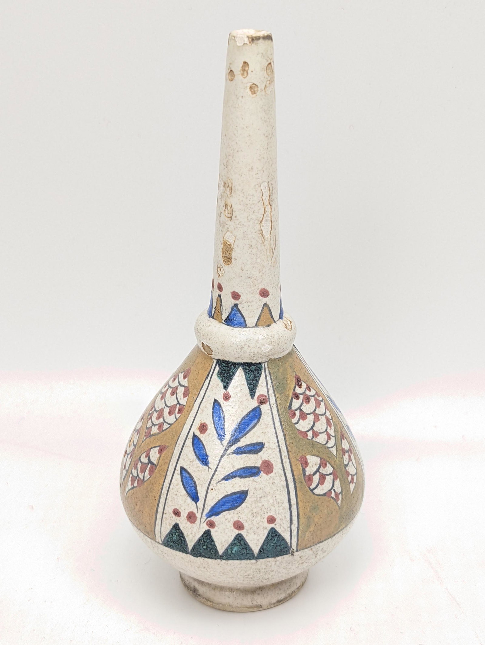 A 19th century possibly Ottoman Turkish Kutahiya rosewater sprinkler, H.19cm: A 19th century possibly Ottoman Turkish Kutahiya rosewater sprinkler, H.19cm