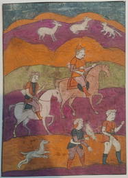 Indian School, Pahari depiction of a maharana with their associates, gouache