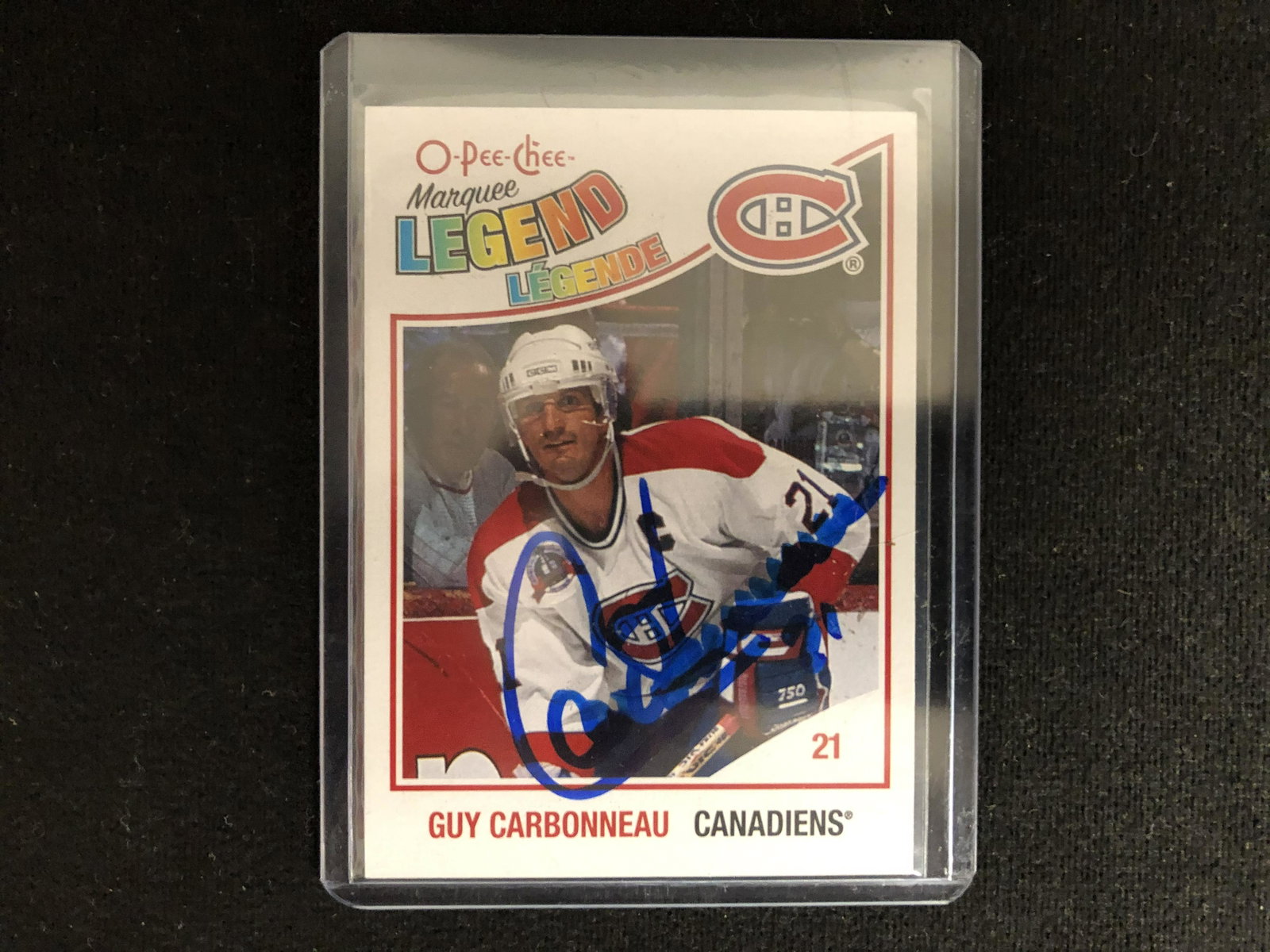 GUY CARBONNEAU SIGNED OPC MARQUEE LEGEND HOCKEY CARD: GUY CARBONNEAU SIGNED OPC MARQUEE LEGEND HOCKEY CARD