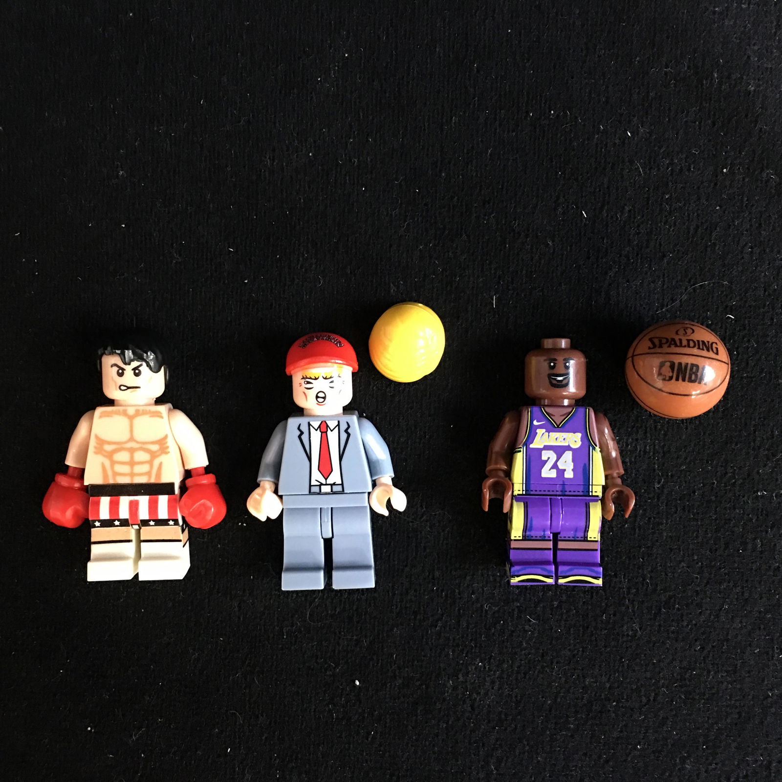 LEGO MINIFIGURES LOT (DONALD TRUMP/ KOBE BRYANT/ ROCKY): LEGO MINIFIGURES LOT (DONALD TRUMP/ KOBE BRYANT/ ROCKY)