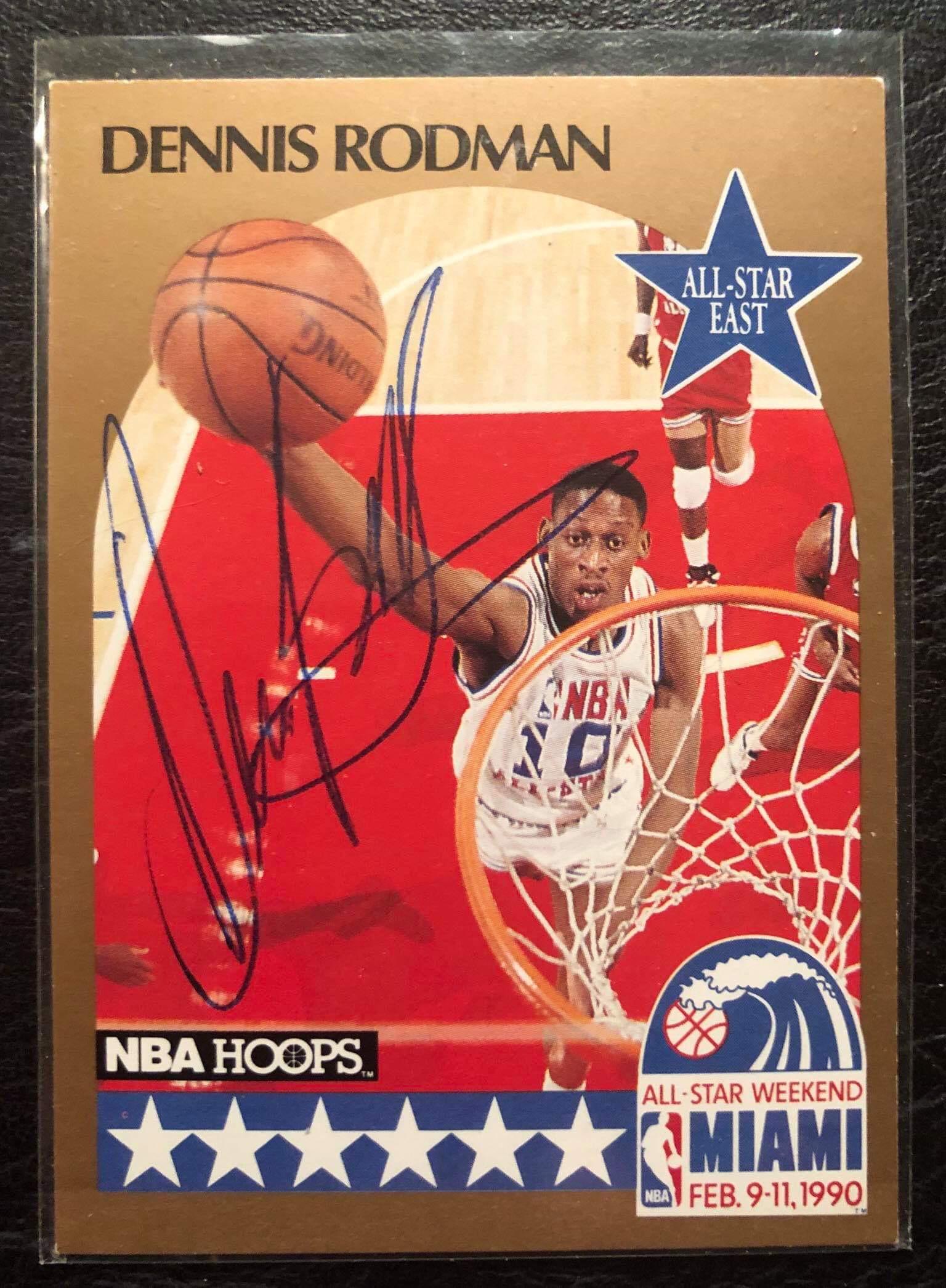 DENNIS RODMAN SIGNED 1990 NBA HOOPS BASKETBALL CARD (1 of 3)