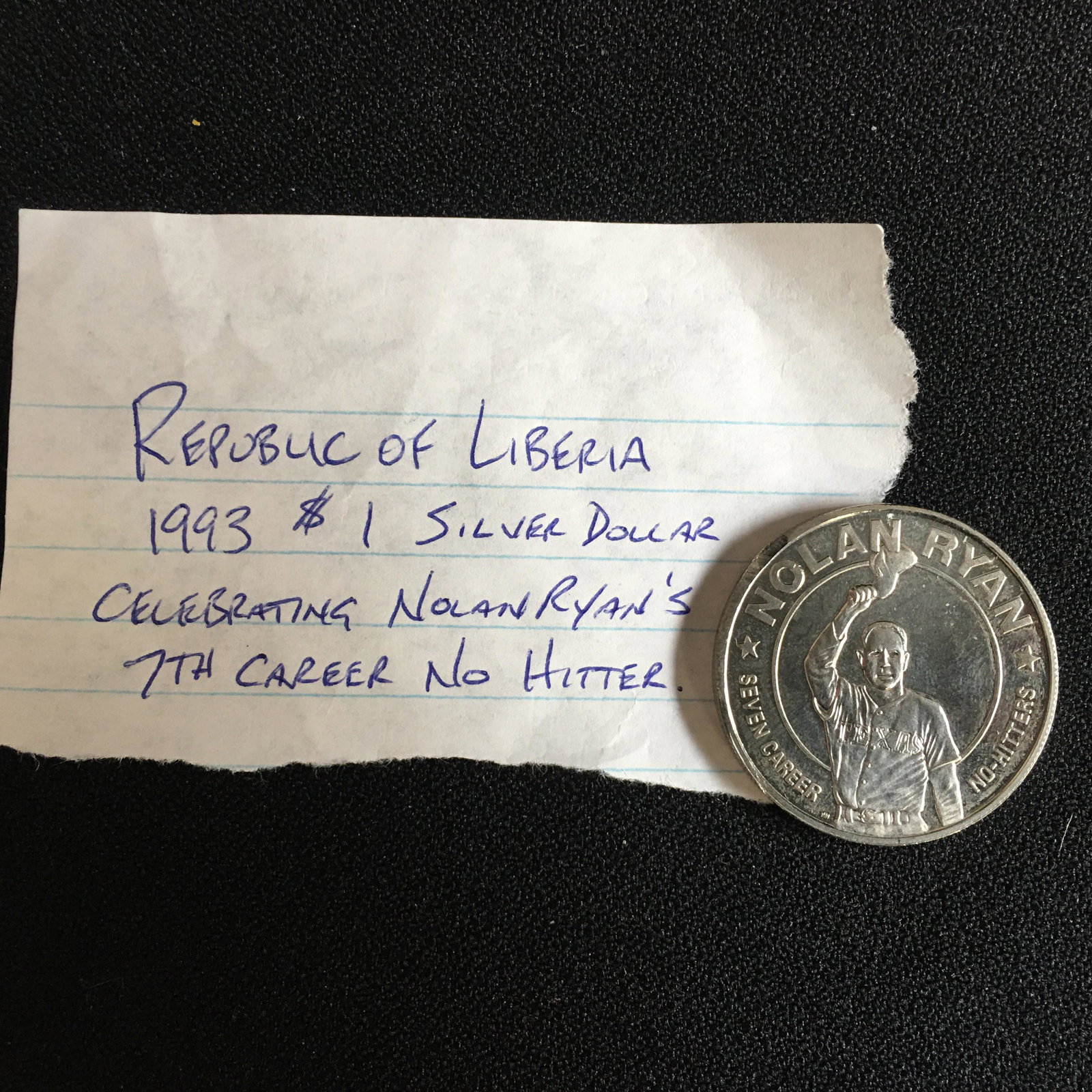 REPLUBLIC OF LIBERIA 1993 .800 SILVER NOLAN RYAN COIN: REPLUBLIC OF LIBERIA 1993 .800 SILVER NOLAN RYAN COIN